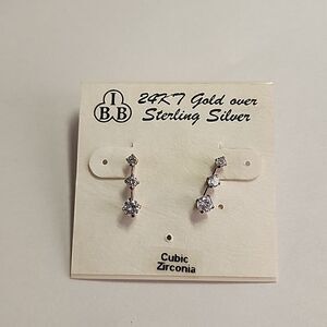 IBB 24K Gold Over Sterling Silver Earrings with Cubic Zirconia CZ Stones